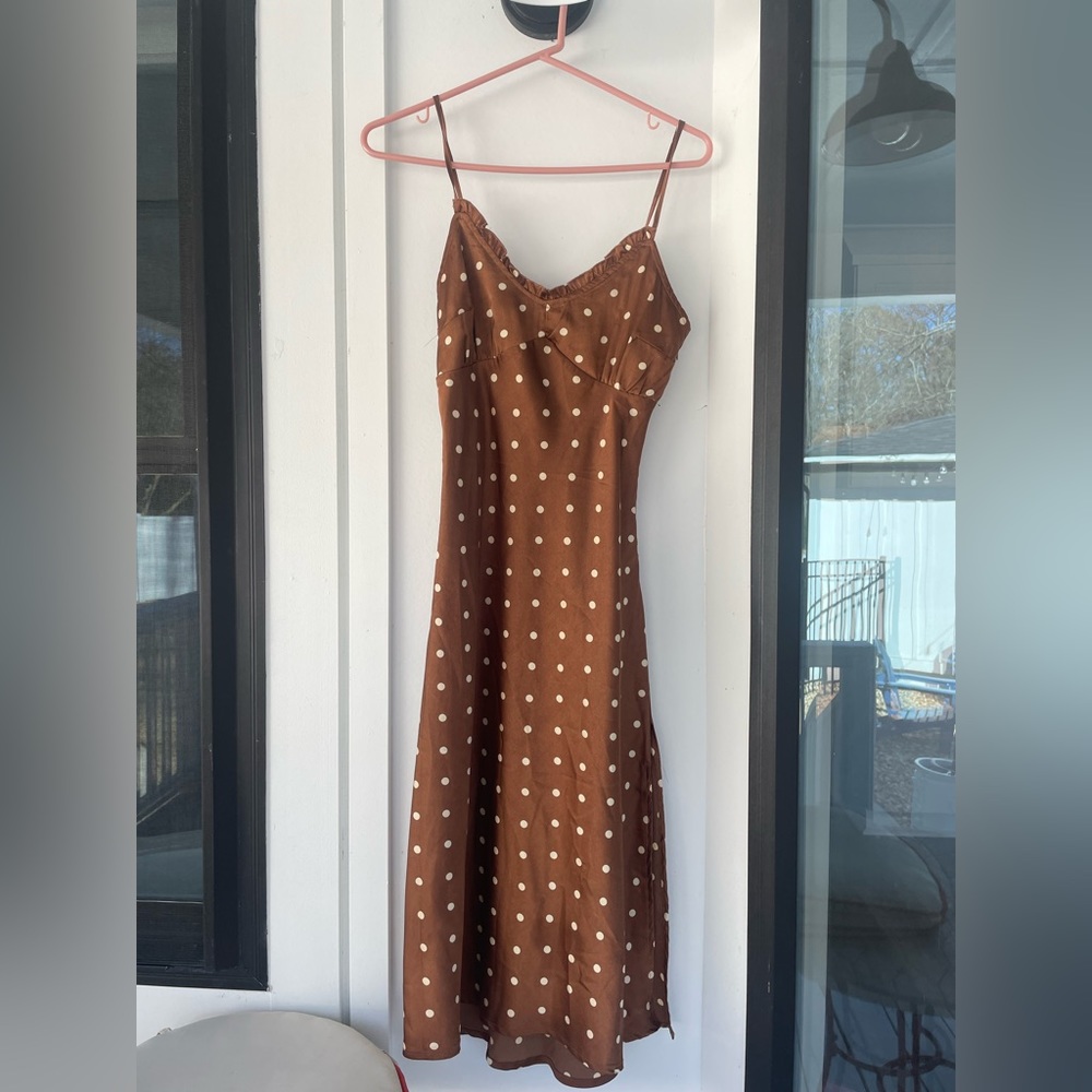 Brown and white polka dot dress